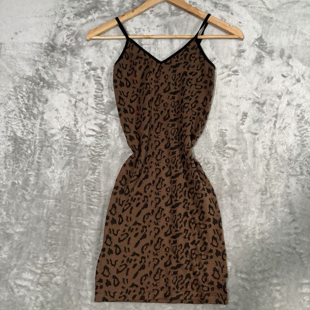 Bozzolo Dress S/M Brown Leopard Print Ribbed Slip Bodycon Camisole Y2K Casual
